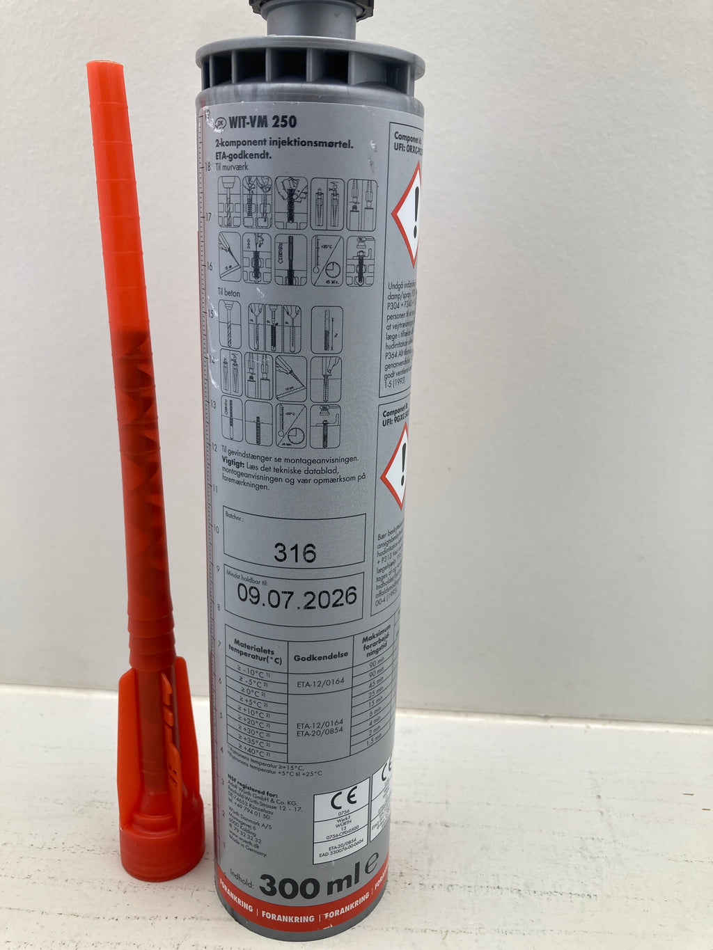 Würth WIT-VM 250 injektionsmørtel 300ml 2-komponent forankring beton murværk
