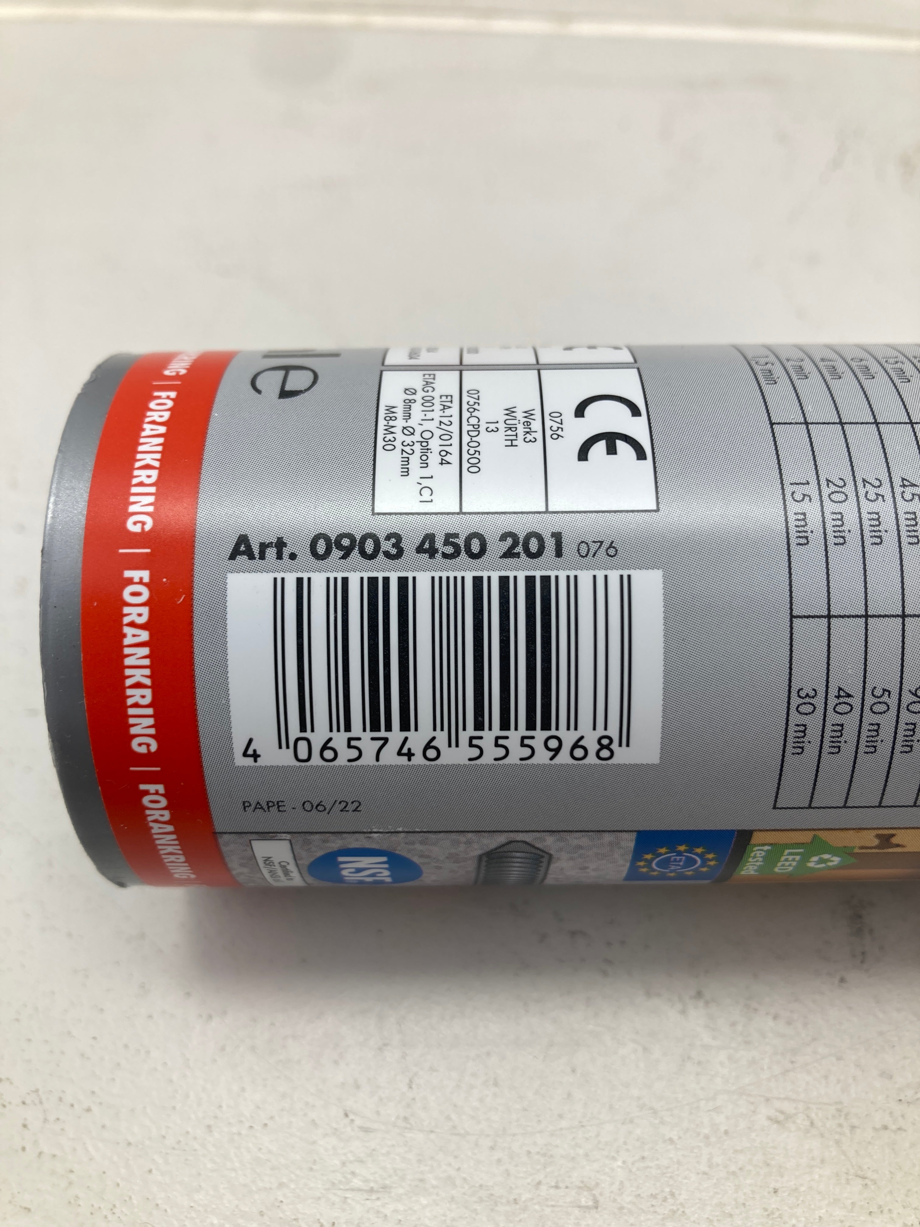 Würth WIT-VM 250 injektionsmørtel 300ml 2-komponent forankring beton murværk
