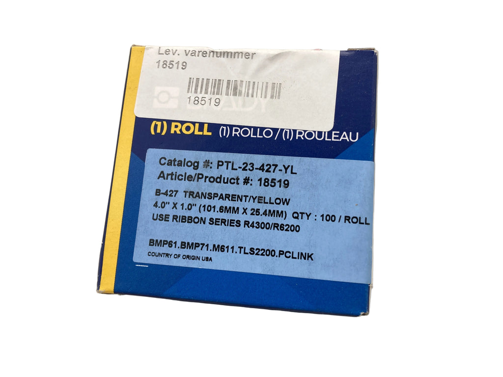 Brady B-427 label roll transparent yellow 101.6x25.4mm 100 pieces
