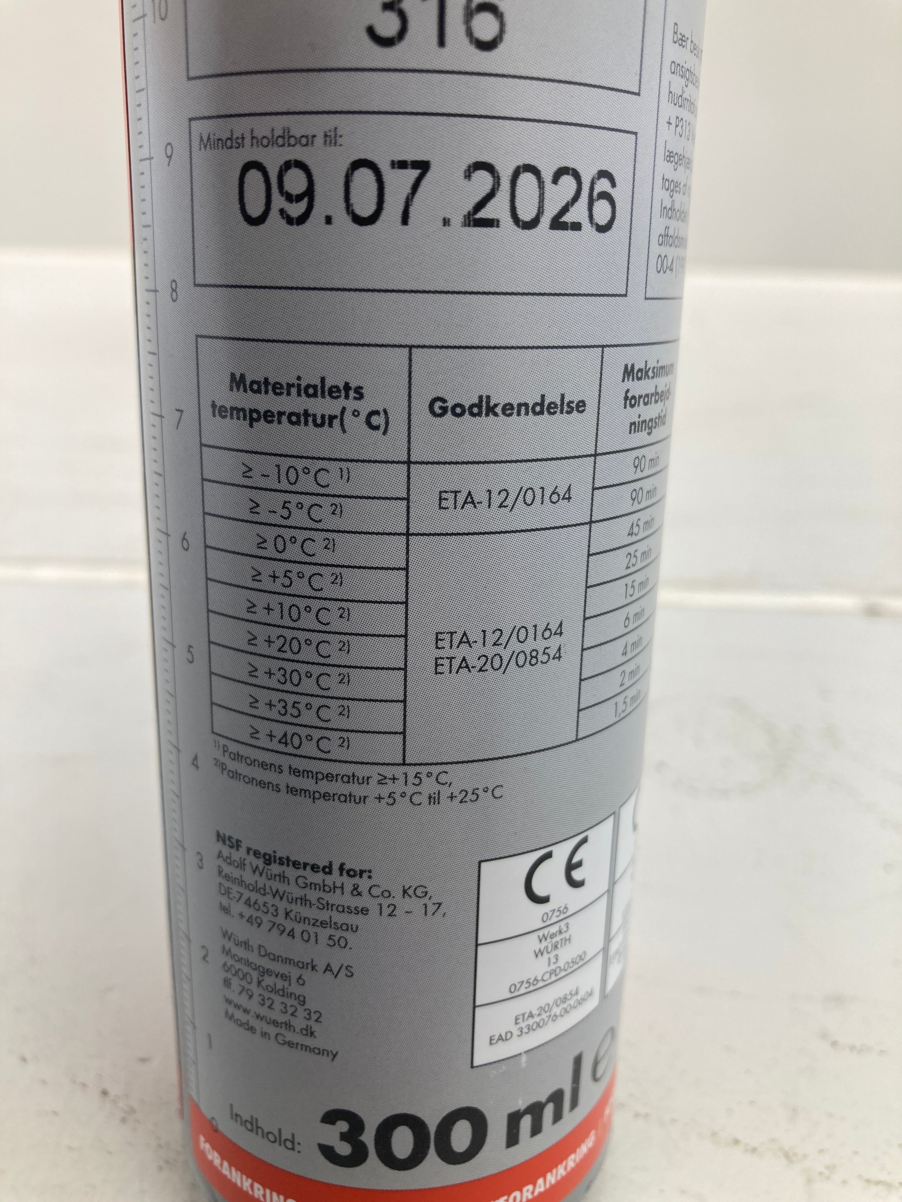 Würth WIT-VM 250 injektionsmørtel 300ml 2-komponent forankring beton murværk
